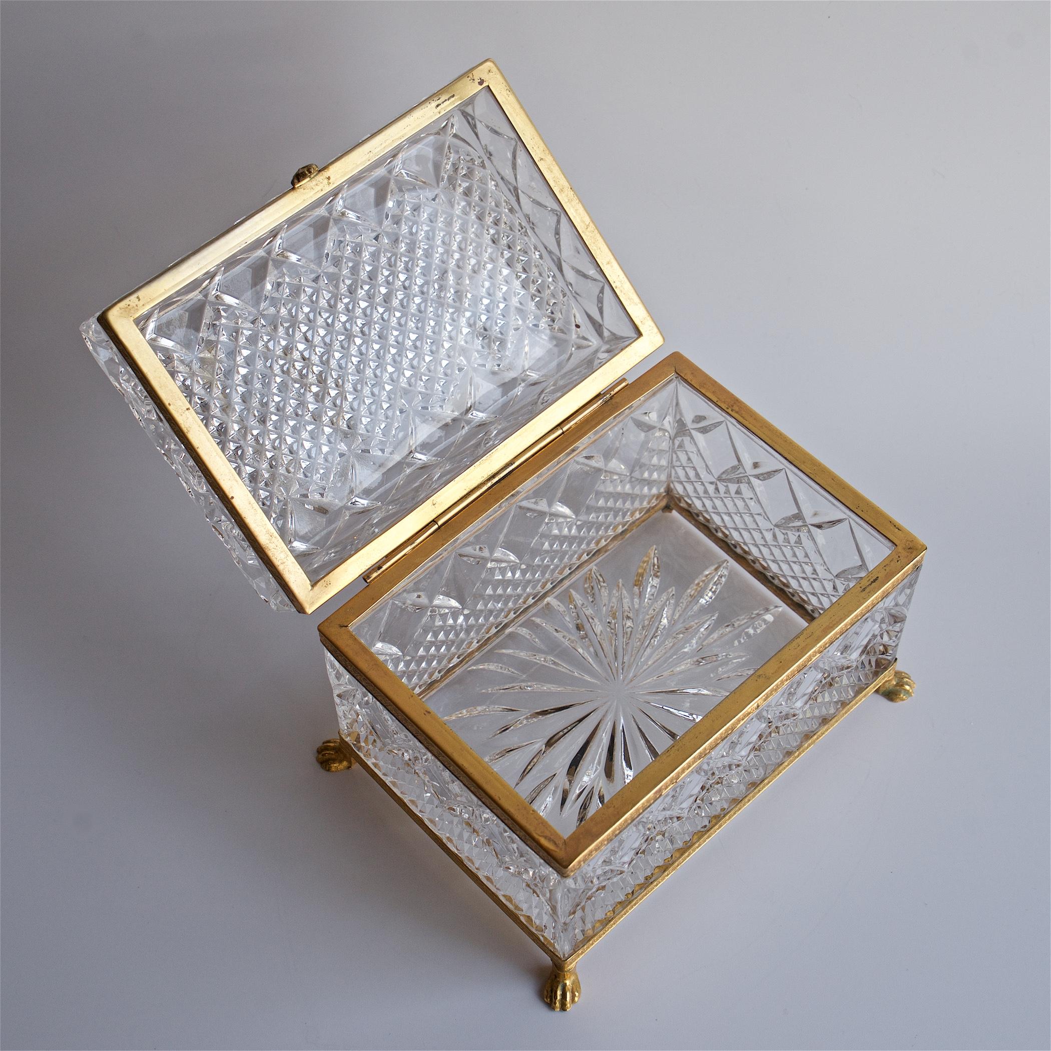 Vintage Ormolu Jewelry Box Sugar Casket Cut Glass Crystal Gilt French Brass Trim 3