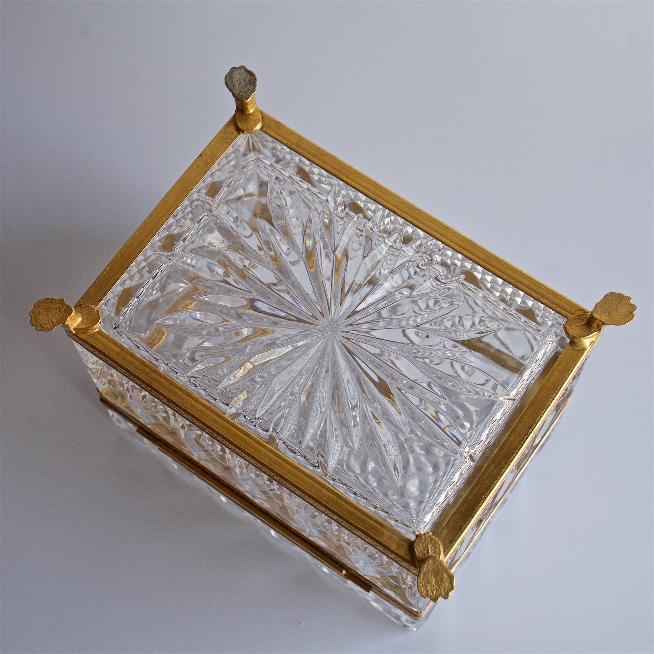 Vintage Ormolu Jewelry Box Sugar Casket Cut Glass Crystal Gilt French Brass Trim 5