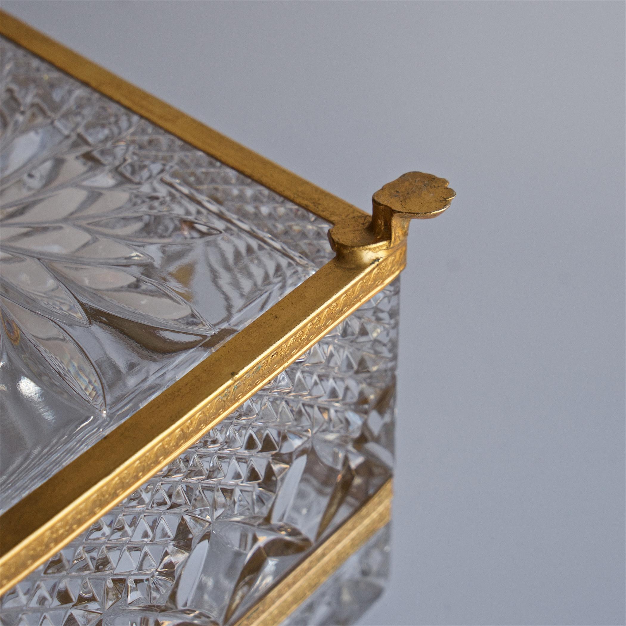 Vintage Ormolu Jewelry Box Sugar Casket Cut Glass Crystal Gilt French Brass Trim 6