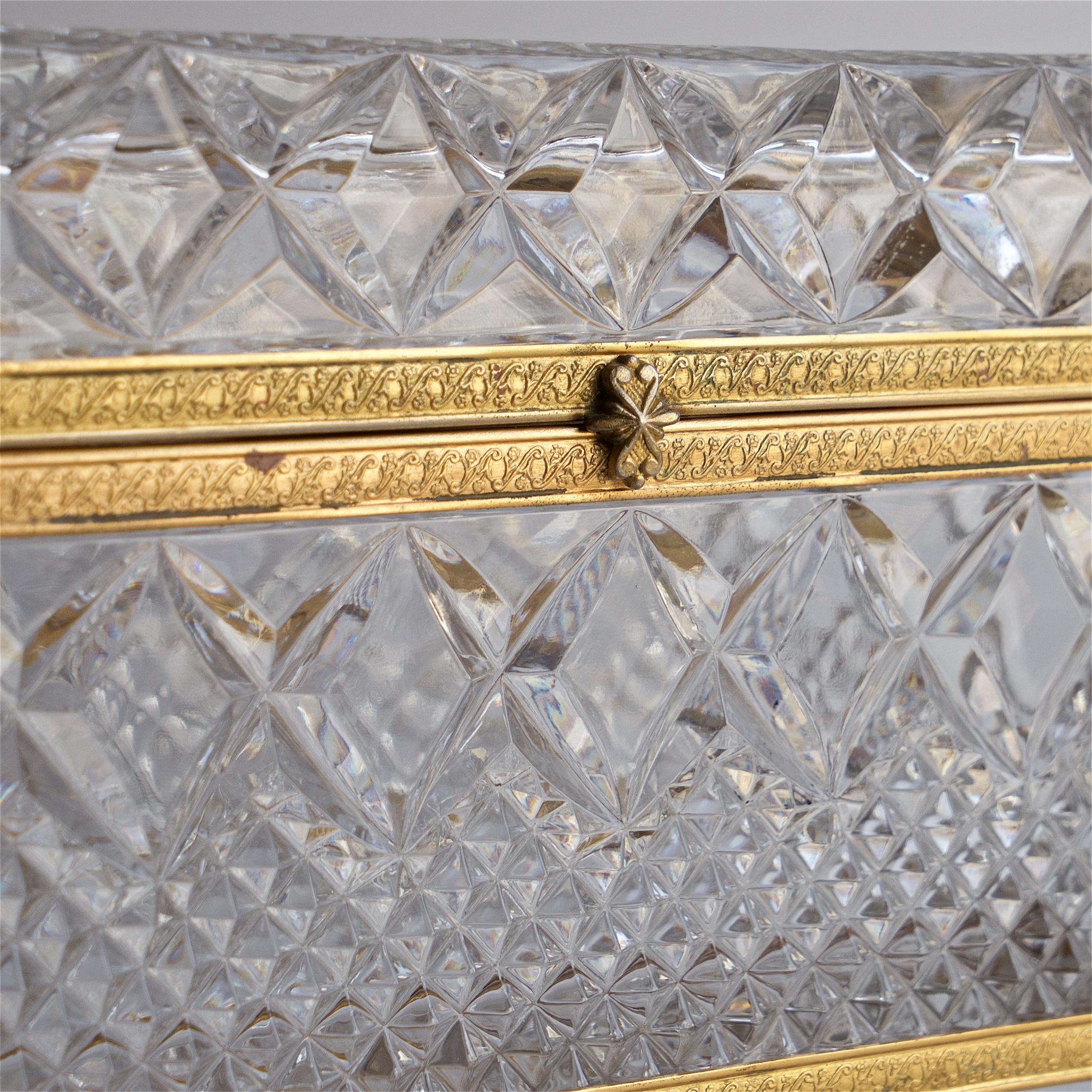 Vintage Ormolu Jewelry Box Sugar Casket Cut Glass Crystal Gilt French Brass Trim 7