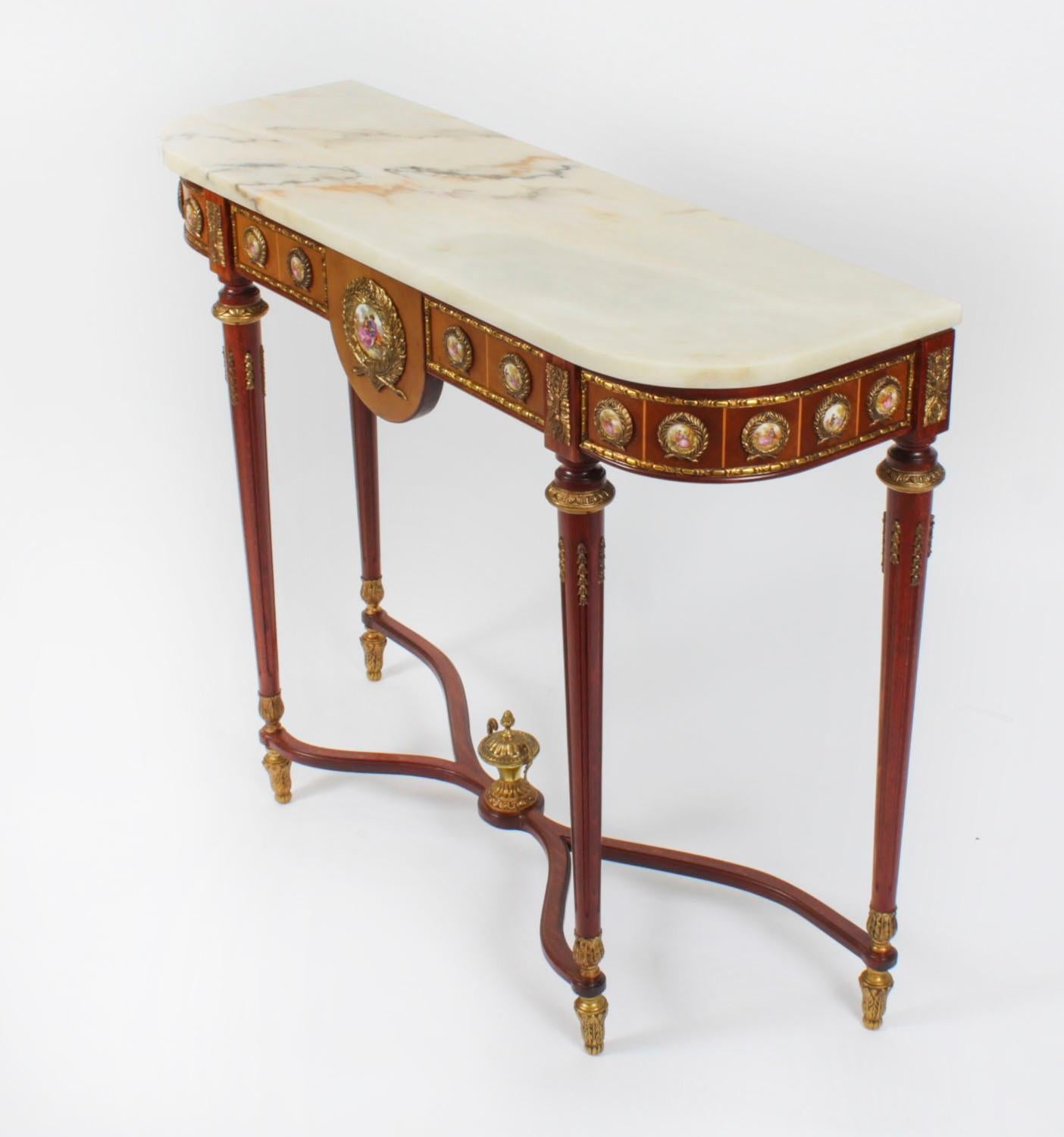 Revival Vintage Ormolu & Porcelain Mounted Console Table by Epstein 20th Century