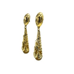 Vintage Ornamental Gold & Tortoiseshell Elongated Drop Earrings 1970s