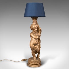 Vintage Ornamental Putto Lamp, English, Decorative Cherub, Light, Desk, Table
