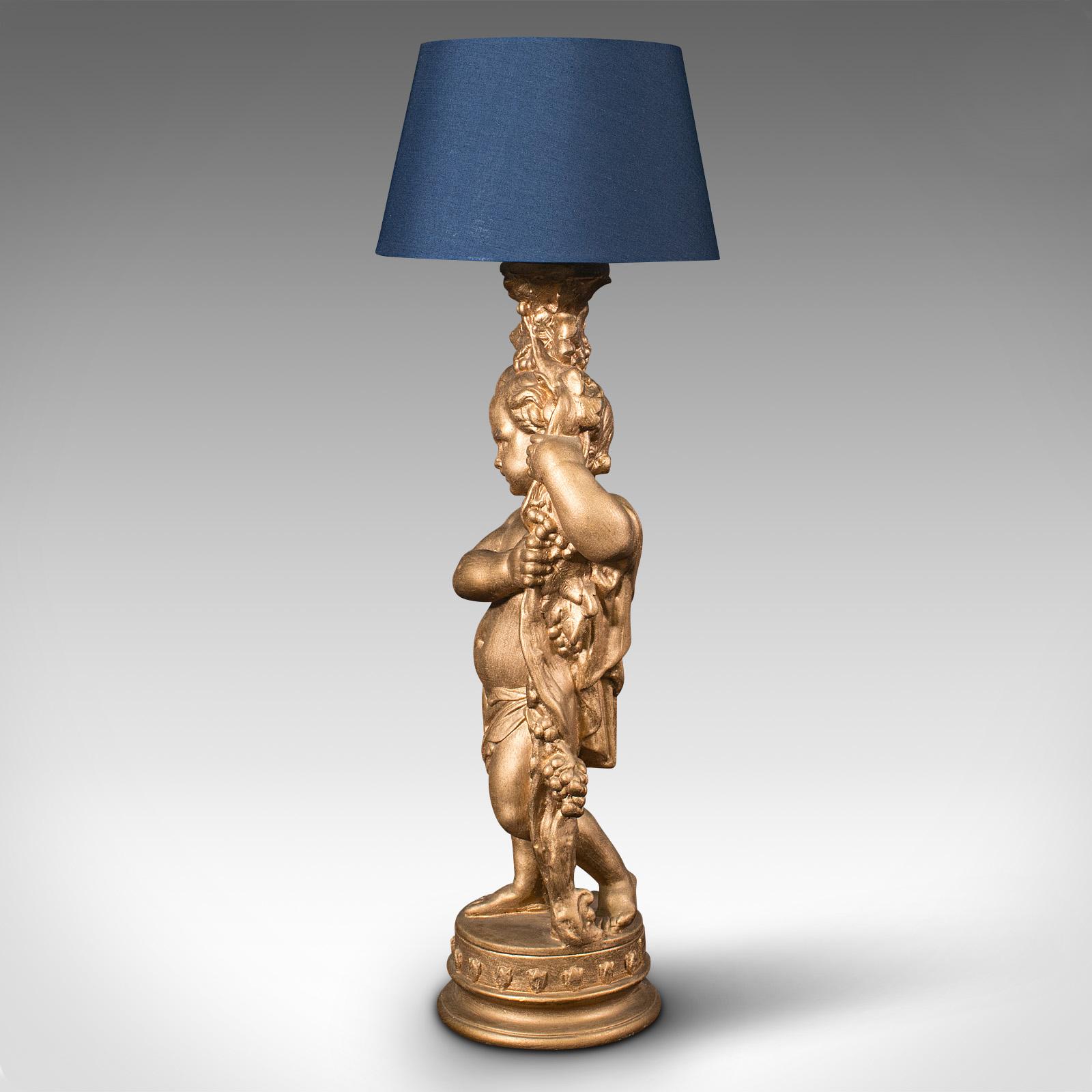 20ième siècle Lampe Putto ornementale vintage anglaise, chérubin décoratif, lumière, bureau, table