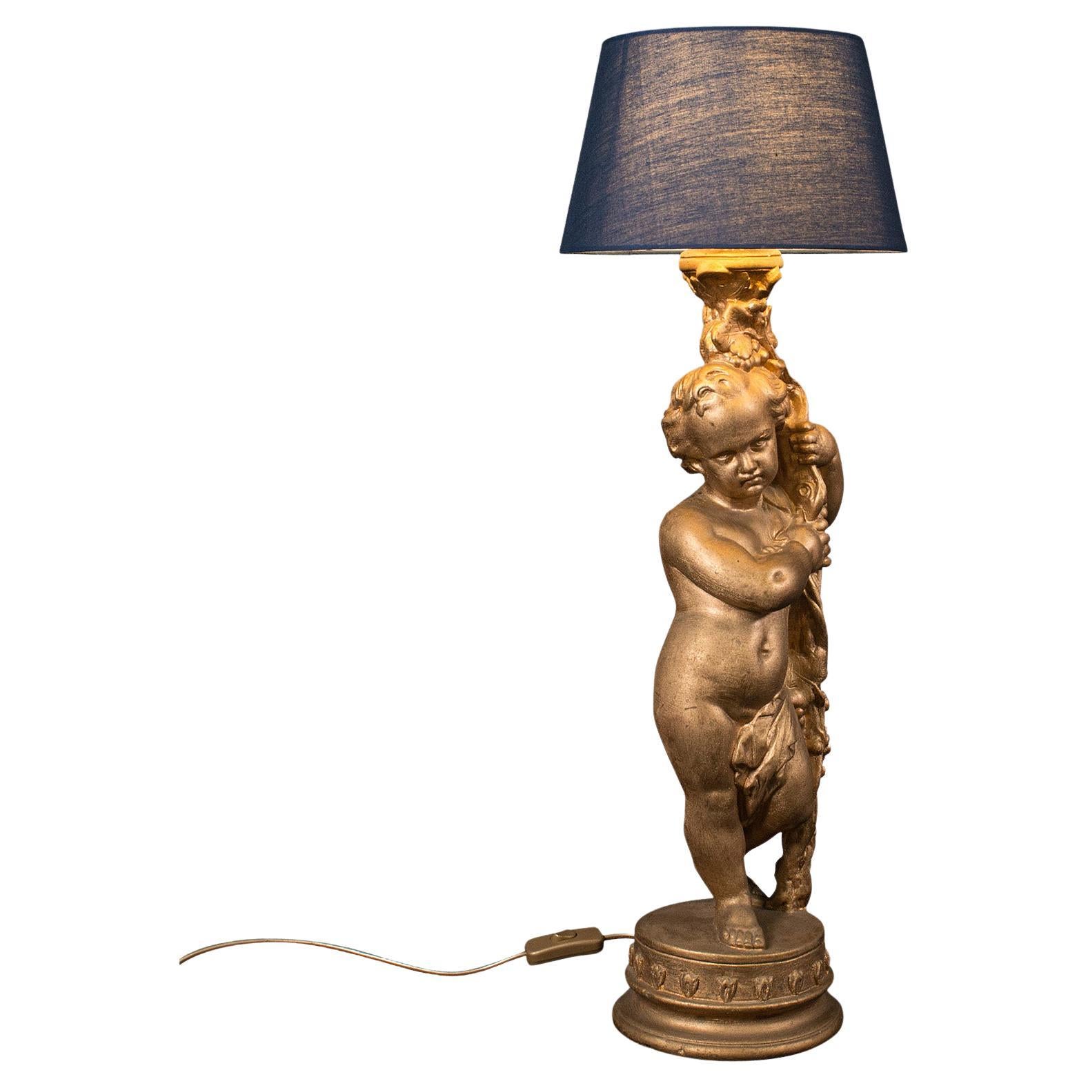 Vintage Ornamental Putto Lamp, English, Decorative Cherub, Light, Desk, Table