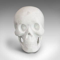 Vintage Ornamental Skull, English, White Marble, Decorative, Desk, Mantel