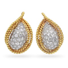 Vintage Ornata Yellow Gold Braided 1.28tcw Diamond Pave Earrings