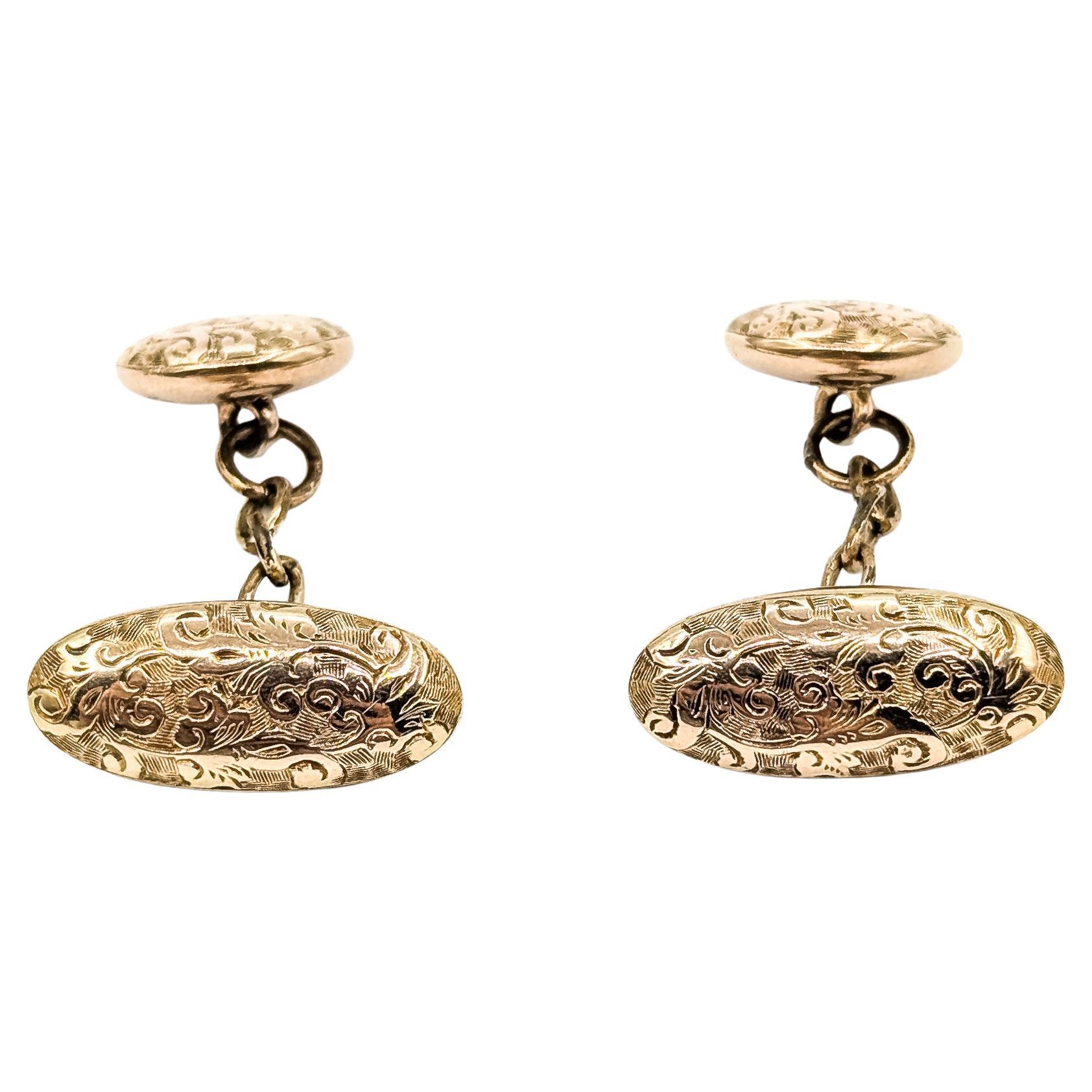 Vintage Ornate Cufflinks in 10k Yellow Gold with Original Box