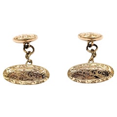 Vintage Ornate Cufflinks in 10k Yellow Gold with Original Box