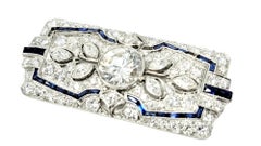 Vintage Ornate Diamond and Sapphire Rectangle Brooch/Pendant Bar in Platinum