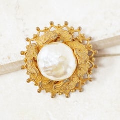 Vintage Ornate Filigree Baroque Pearl Stick Pin by Miriam Haskell, 1950s