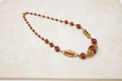 Vintage Ornate Filigree Czech Glass Necklace, 1940s