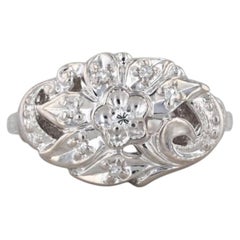 Vintage Ornate Floral Diamond Ring 14k White Gold Size 7.75