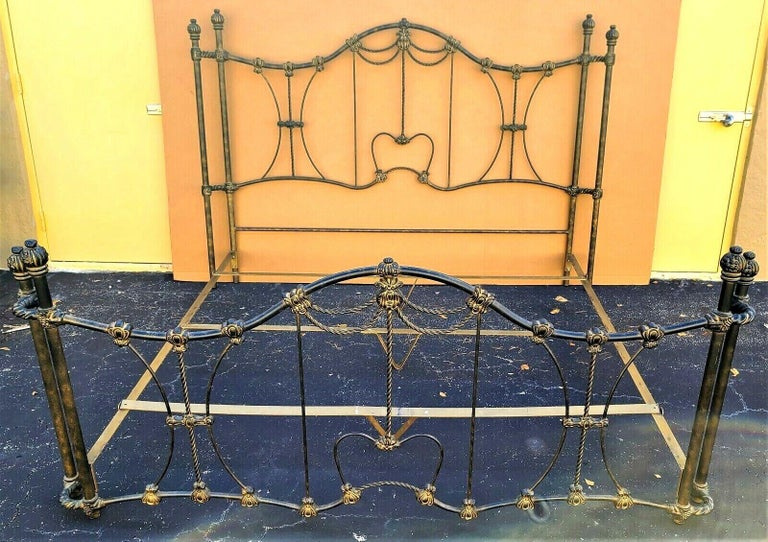 Vintage Ornate French Iron Bedframe King Size 8 Post For Sale at 1stDibs