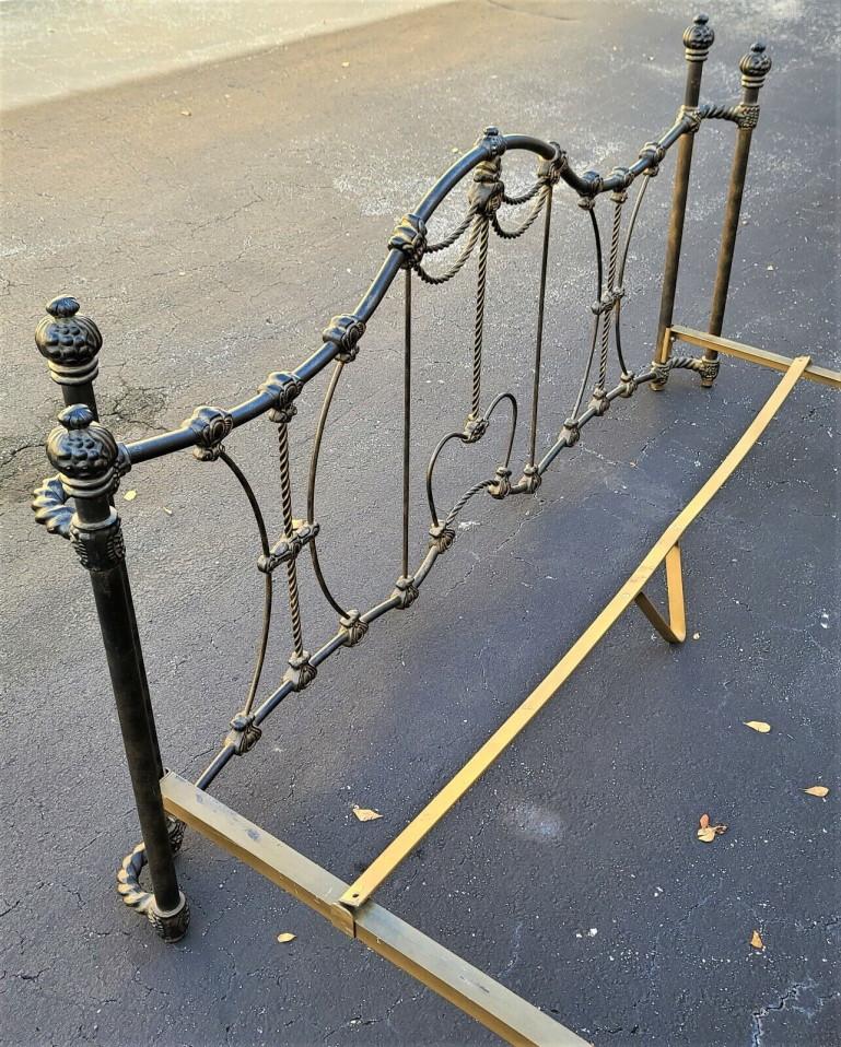 Late 20th Century Vintage Ornate French King Bedframe Patinated Metal For Sale