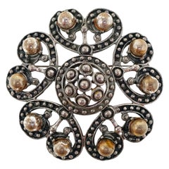 Vintage Ornate Gunmetal Gothic Victorian Revival Brooch by Florenza, circa 1960