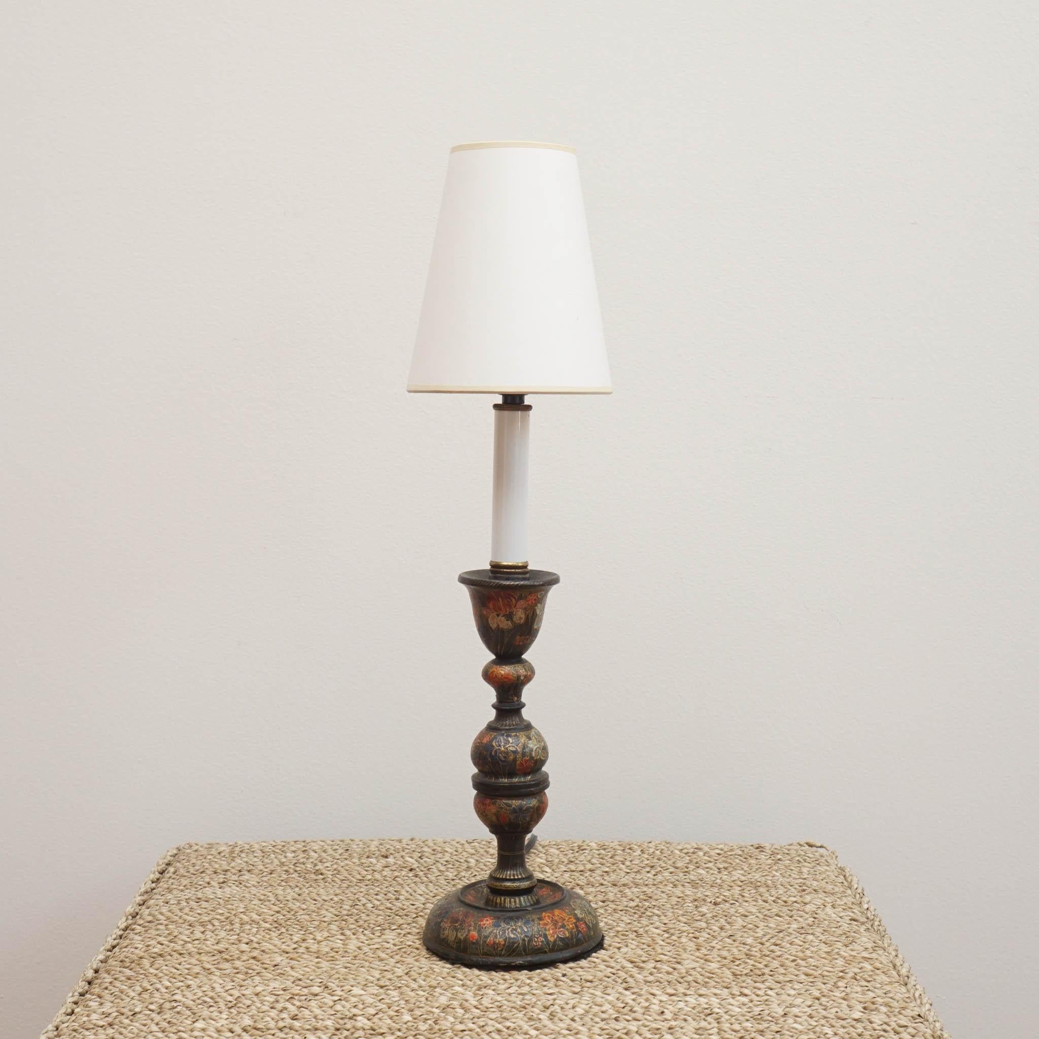Victorian Vintage Ornate Painted Candlestick Table Lamp For Sale