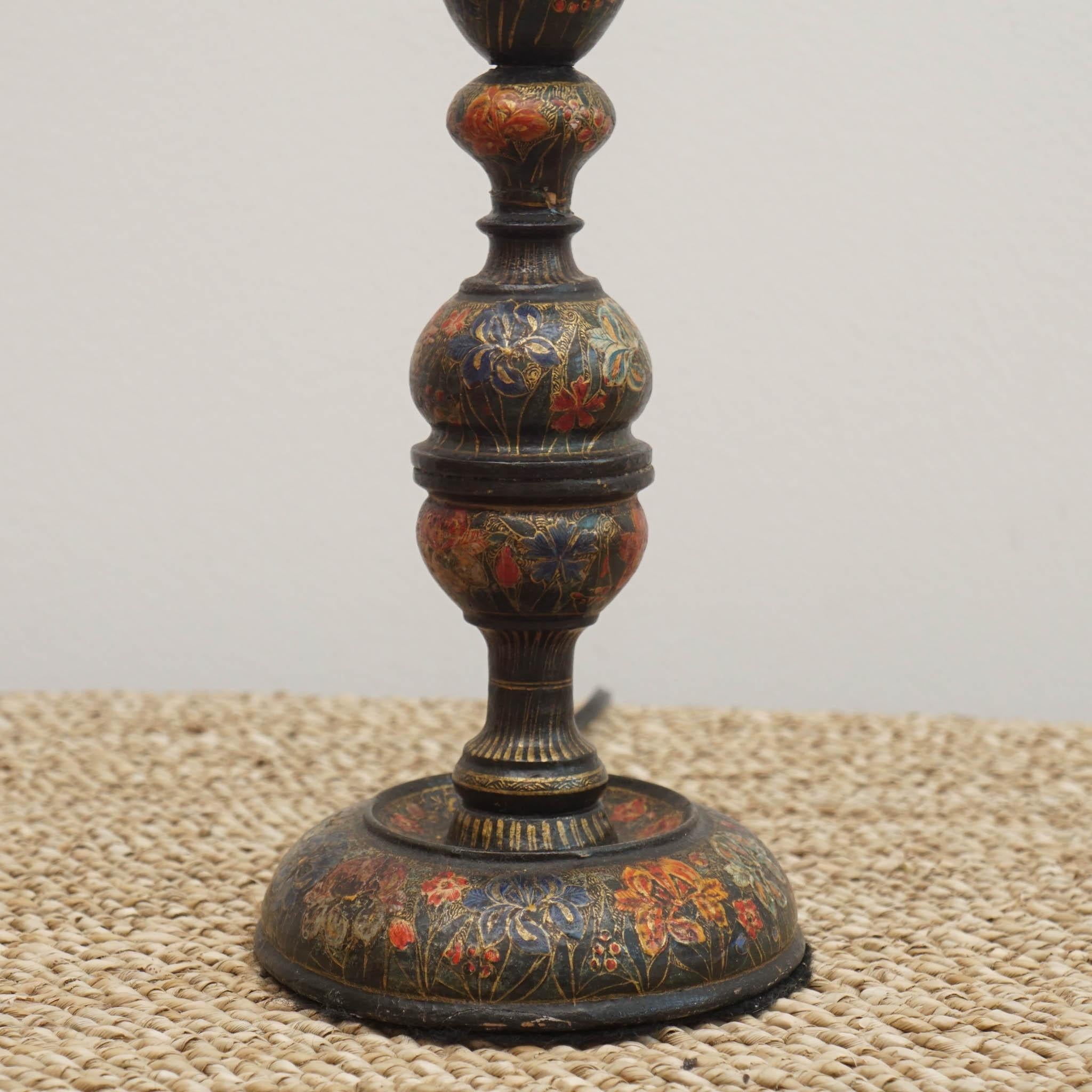 20th Century Vintage Ornate Painted Candlestick Table Lamp For Sale