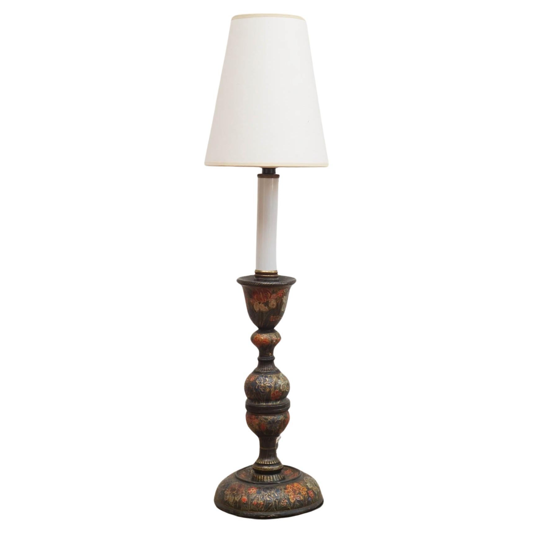 Vintage Ornate Painted Candlestick Table Lamp