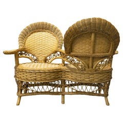 Vintage Ornate Rattan Tete a Tete Patio Gossip Chair