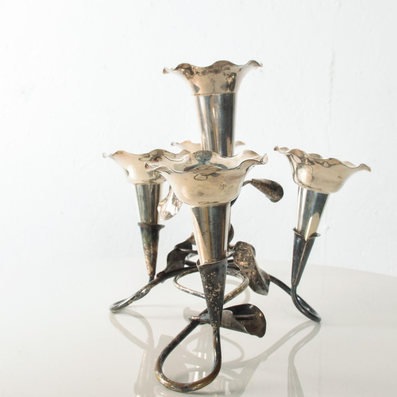 Antique Epergne Sterling Vase Candelabra 5 Candle Holder by MAPPIN and WEBB In Good Condition In Chula Vista, CA