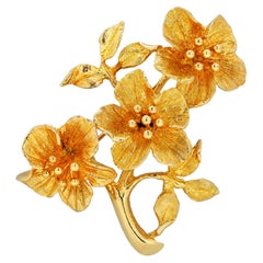 Vintage Ornate Triple Floral Design Gelbgold  Brosche Messen zwei Zoll