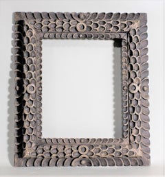 Vieux cadre photo en bois sculpté à la main style art folklorique