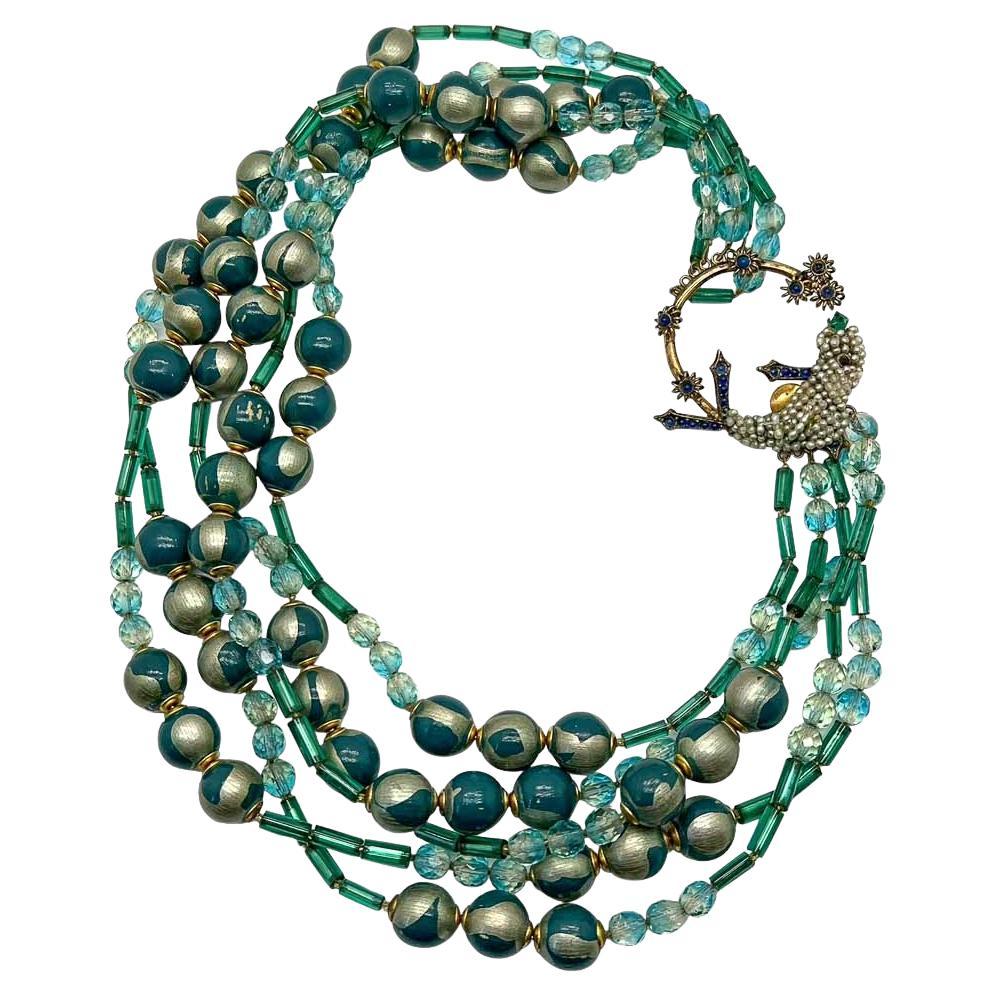 Vintage Ornella Italy Bird of Paradise Clasped Multirow Necklace 1960s