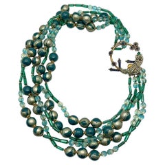 Vintage Ornella Bijoux Italy Bird of Paradise Clasped Multirow Necklace 1960s
