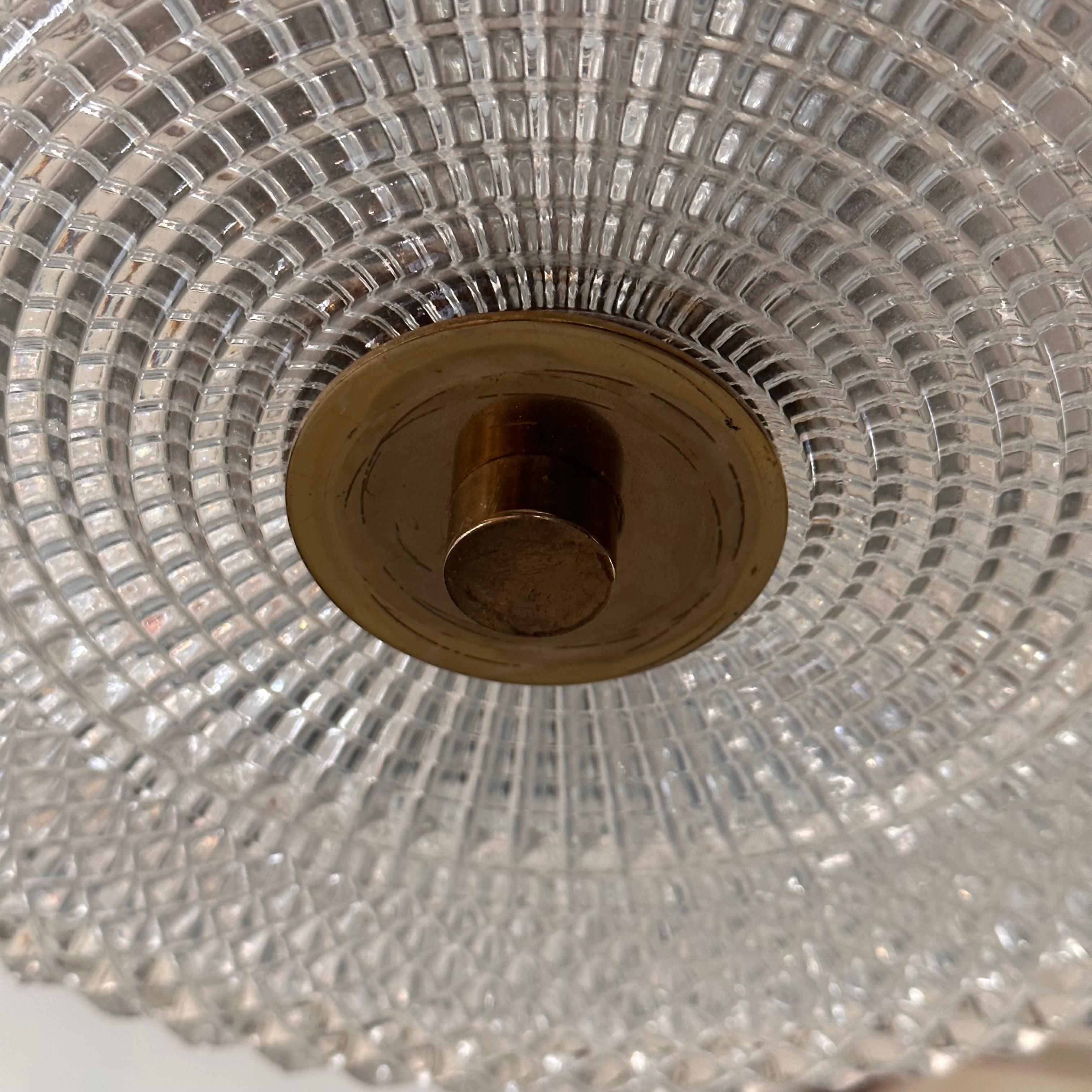 Vintage Orrefors Brass and Crystal Ceiling Lamp by Carl Fagerlund, Sweden, 1960s 2