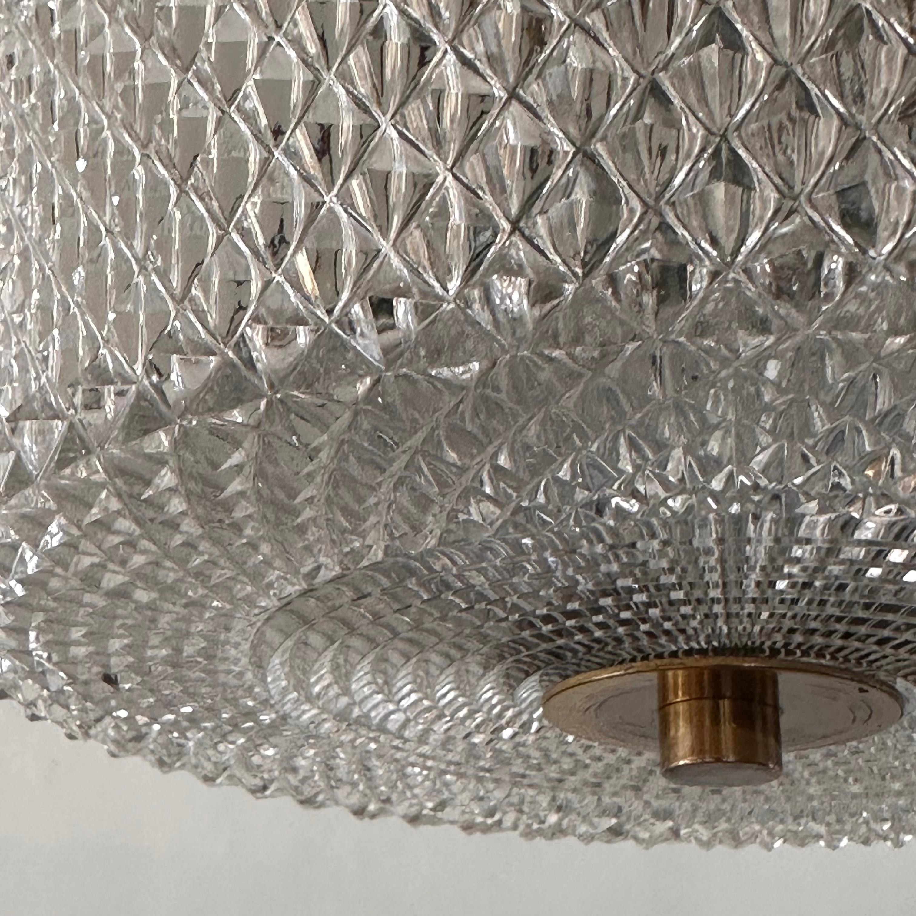 Vintage Orrefors Brass and Crystal Ceiling Lamp by Carl Fagerlund, Sweden, 1960s 3