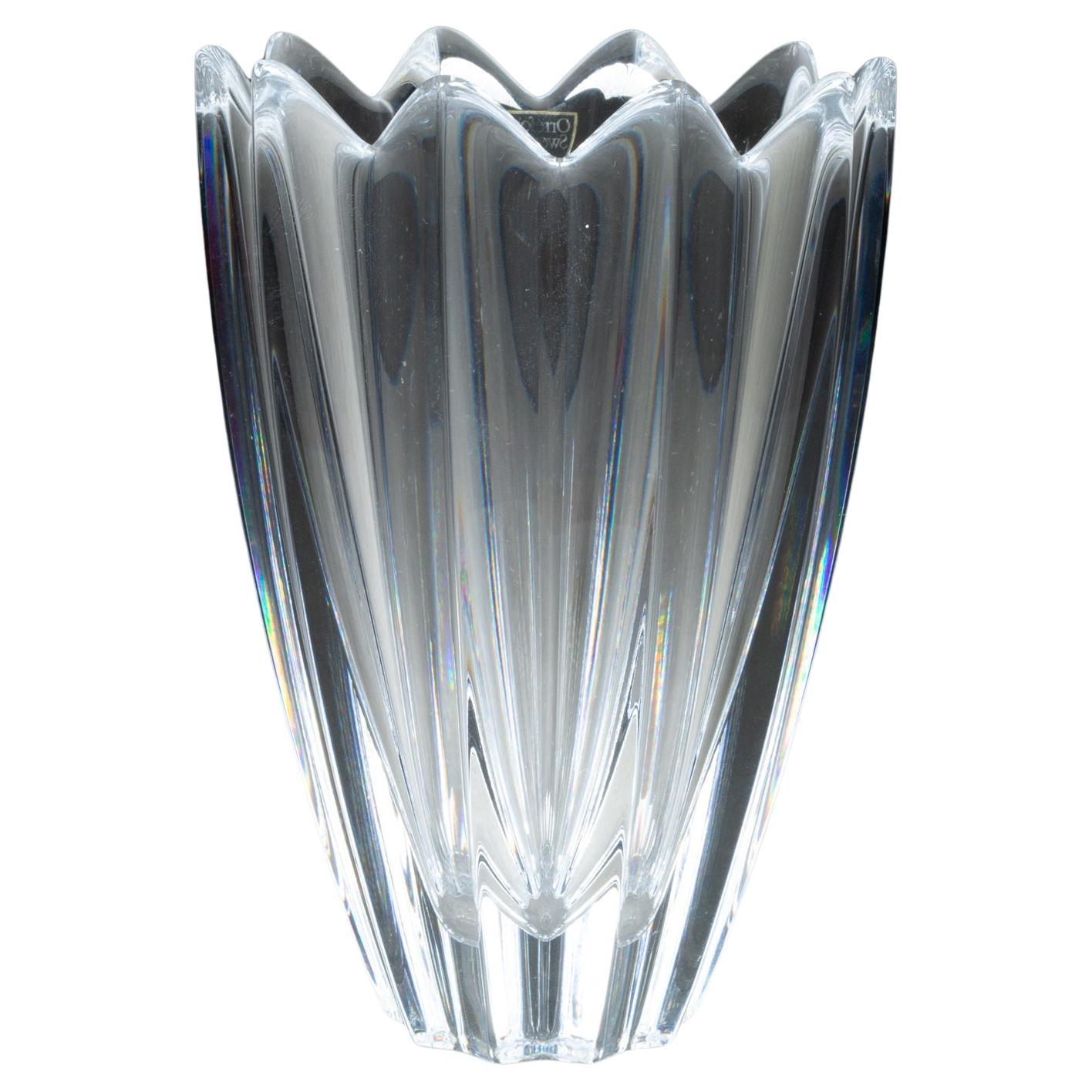 Vintage Orrefors Crystal Fleur Vase, Signed, Sweden