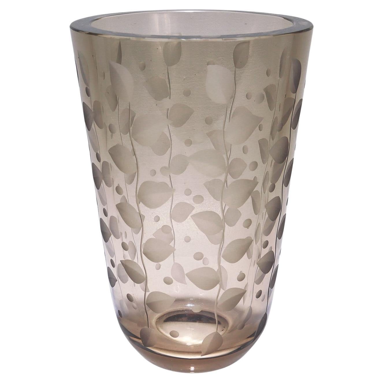 Vintage Orrefors Smoked Grey Art Glass Vase Designed by Edward Hald