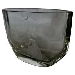 Vintage Orrefors Sweden Crystal Girl Wishing on the Moon Hand Etched Vase Signed