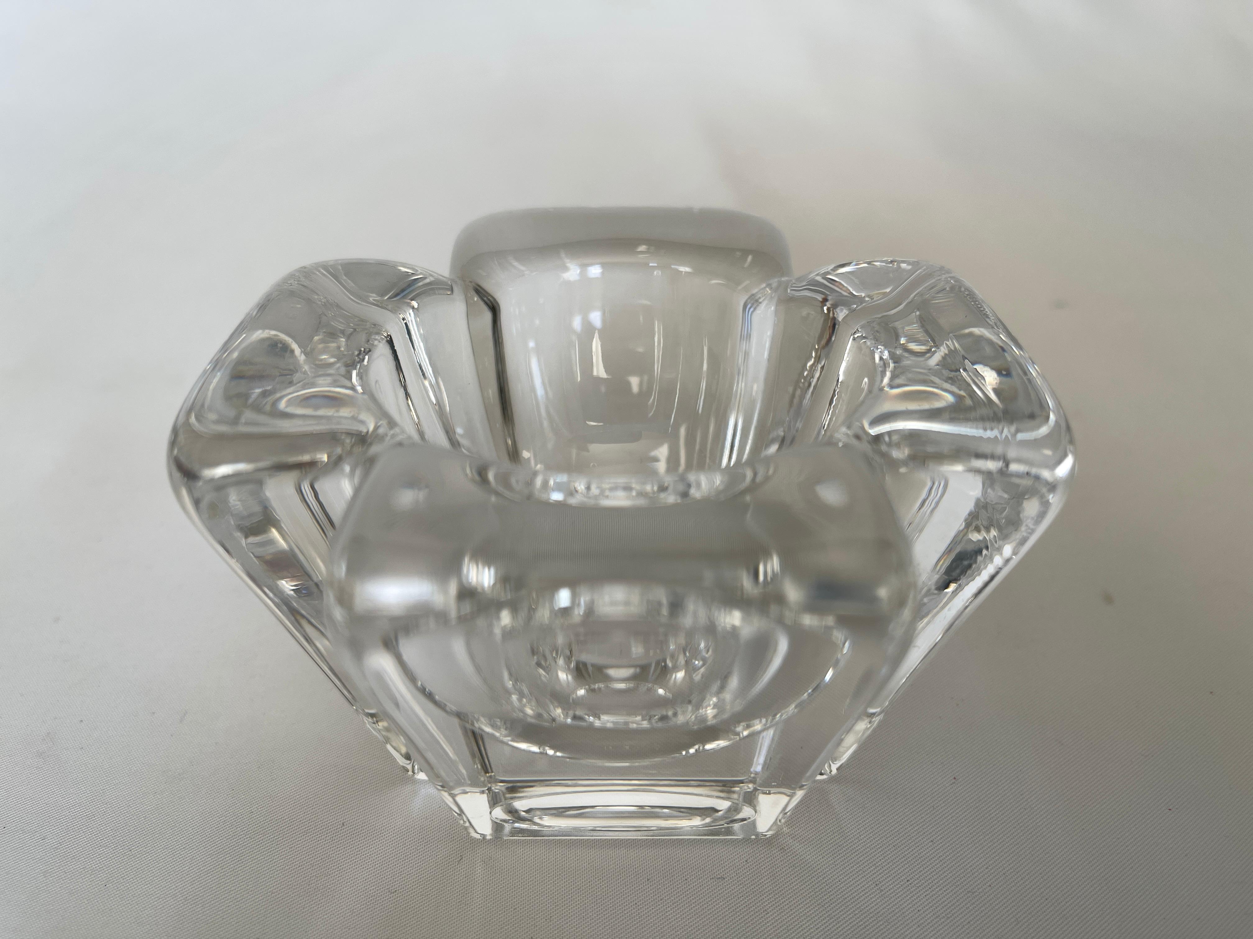 1980's Scandinavian modern crystal votive candle holder.
Hand crafted in Sweden and signed on bottom, Orrefors.
 