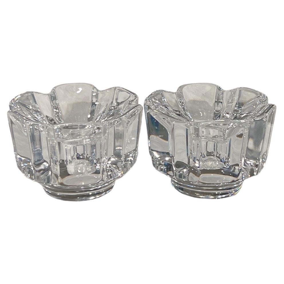 Vintage Orrefors Swedish Crystal Glass Candle Holders 'Pair' For Sale