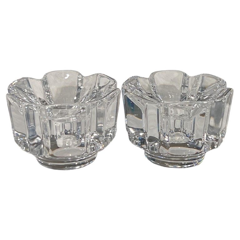 Vintage Orrefors Swedish Crystal Glass Candle Holders (Pair) For Sale