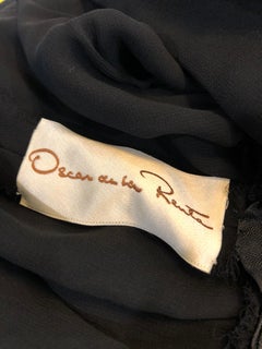 Vintage Oscar de la Renta 1970s Black Silk Chiffon Crepe Boho 70s Midi Dress