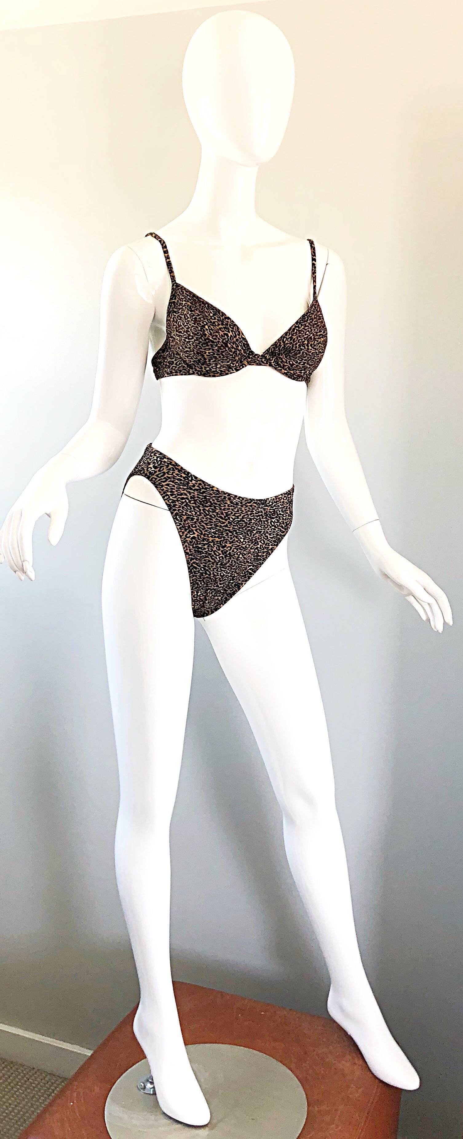 Vintage Oscar de la Renta 1980s Three Piece Leopard Print 80s Bikini and Wrap For Sale 3