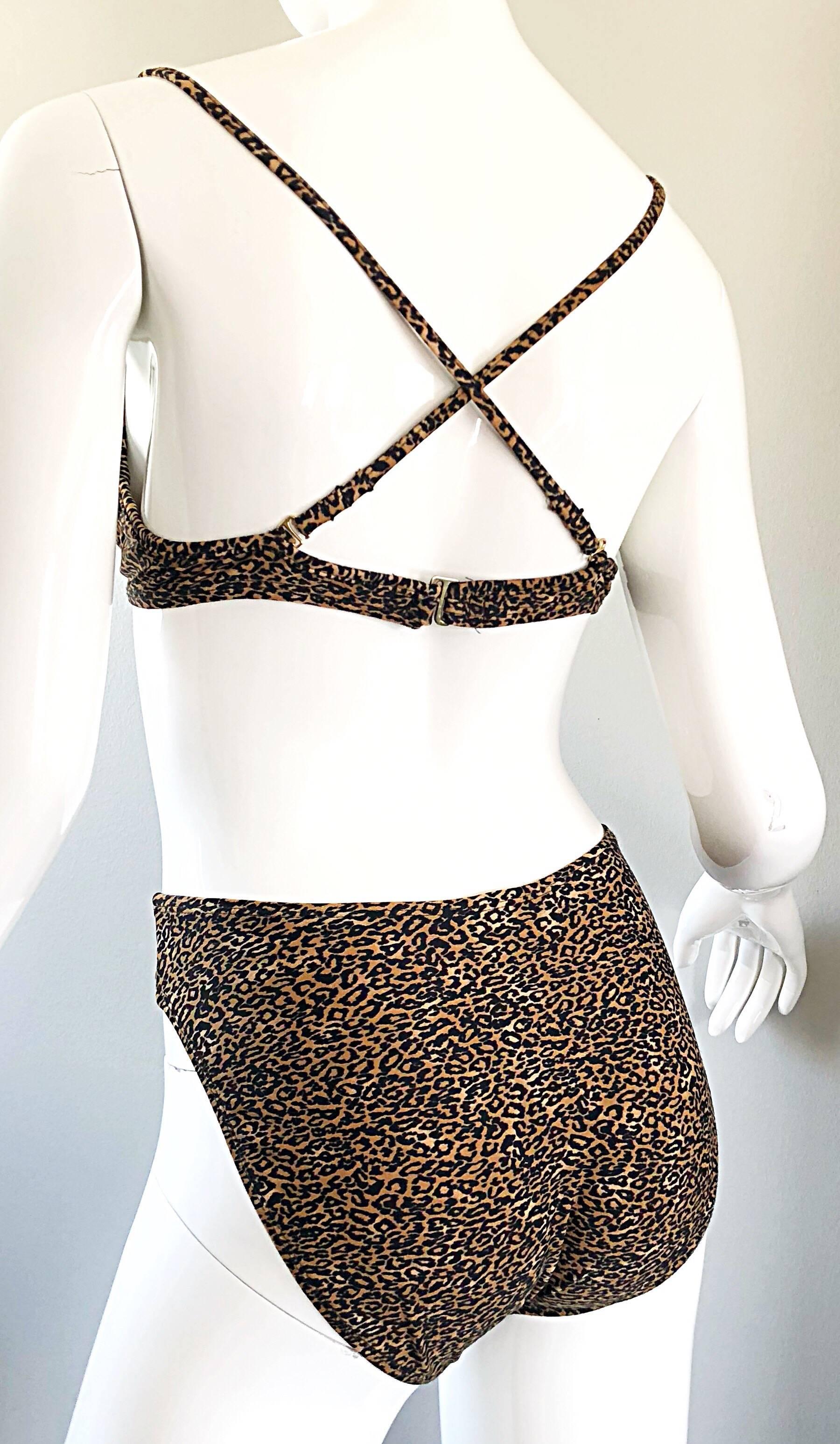 Vintage Oscar de la Renta 1980s Three Piece Leopard Print 80s Bikini and Wrap For Sale 8