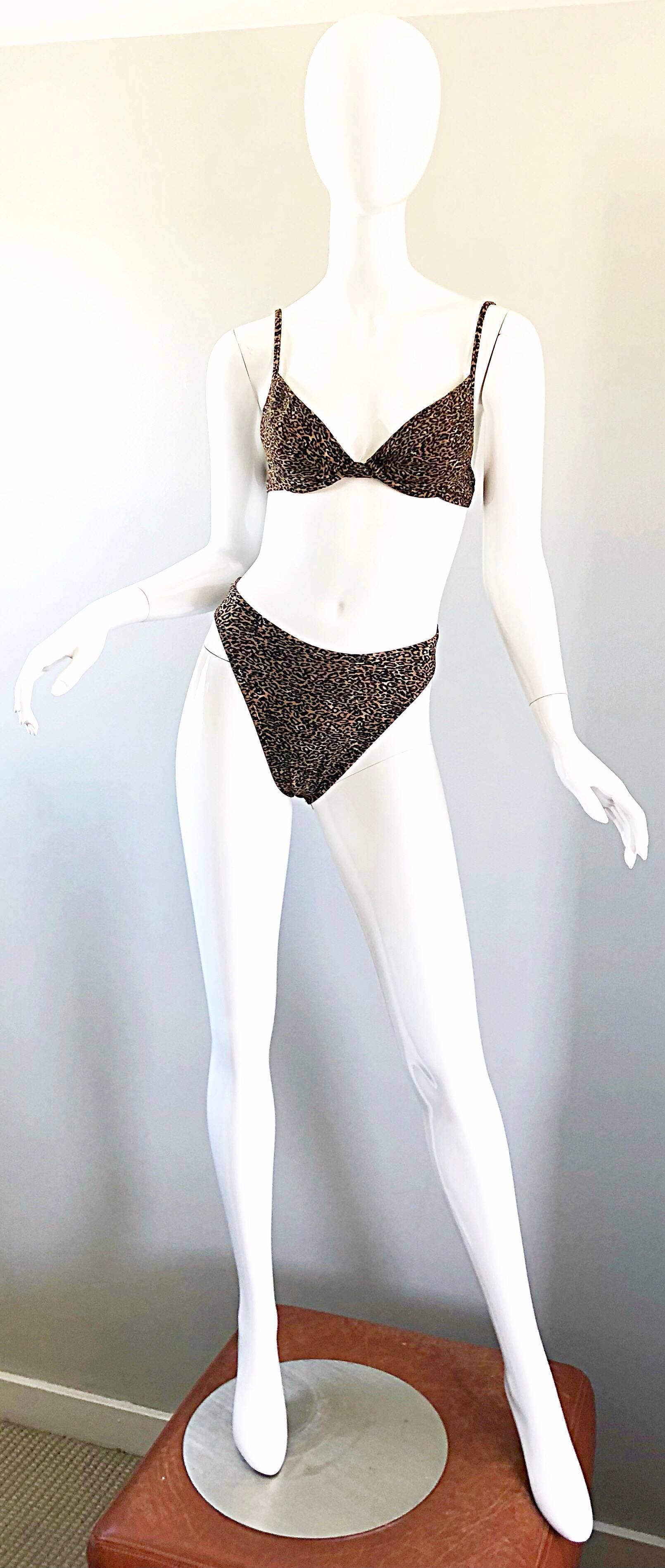 Vintage Oscar de la Renta 1980s Three Piece Leopard Print 80s Bikini and Wrap For Sale 10