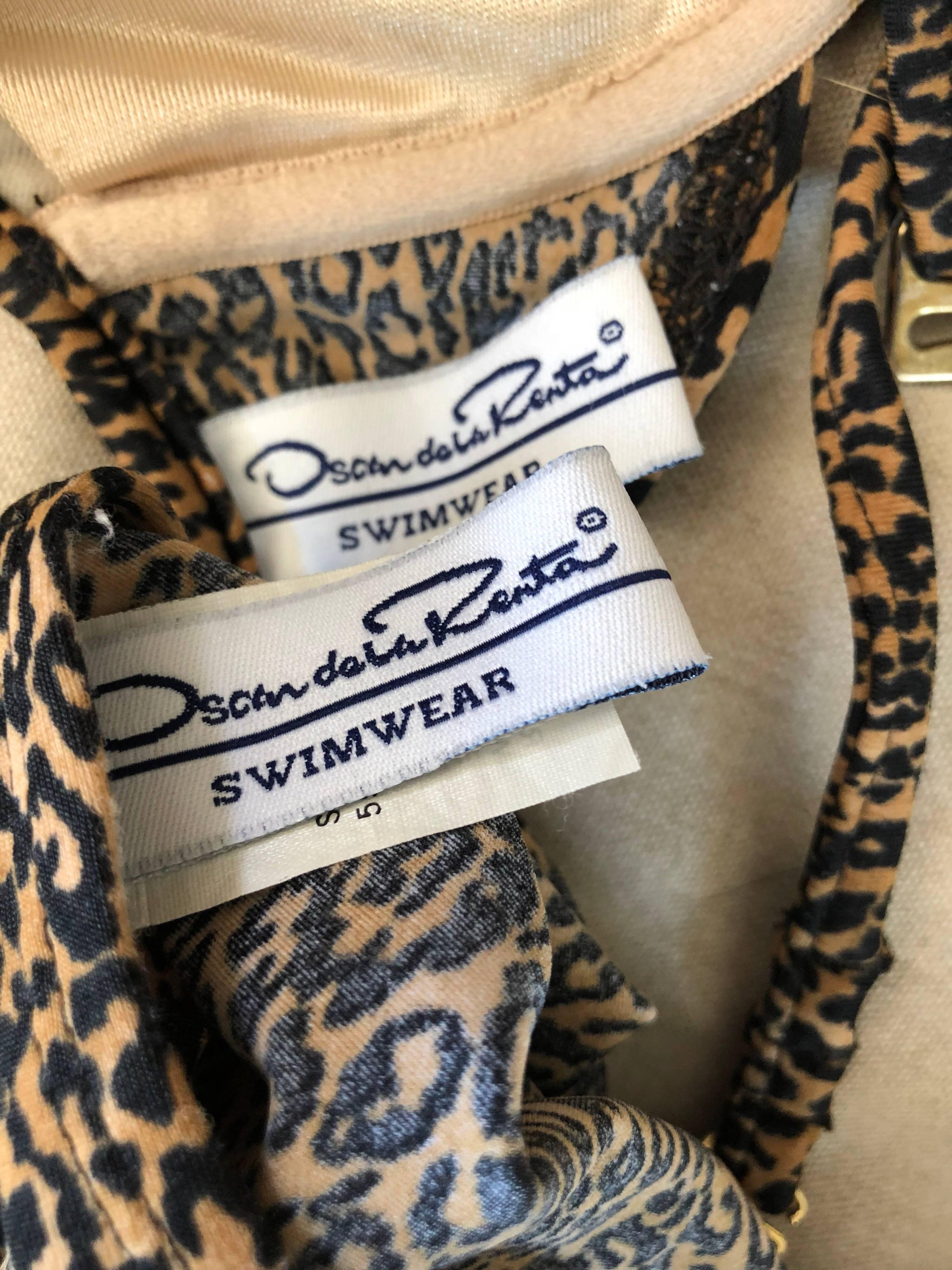 Vintage Oscar de la Renta 1980s Three Piece Leopard Print 80s Bikini and Wrap For Sale 12