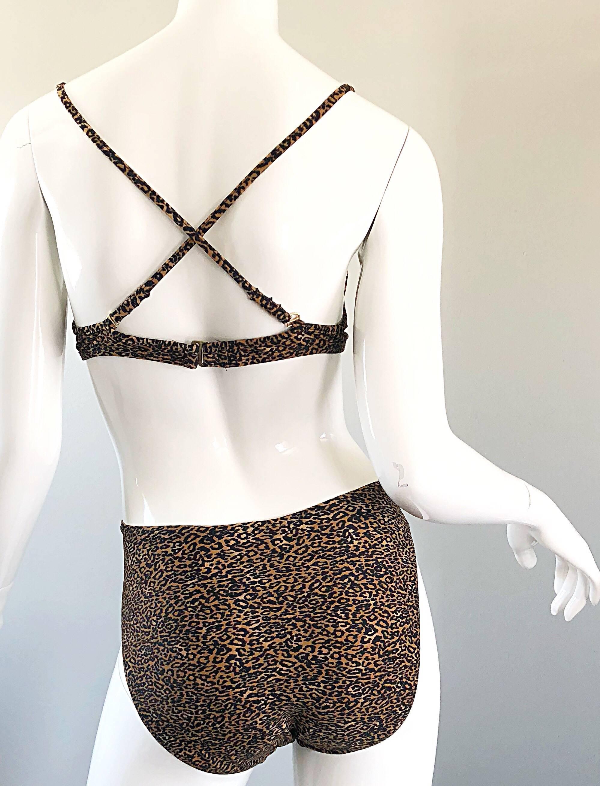 Vintage Oscar de la Renta 1980s Three Piece Leopard Print 80s Bikini and Wrap Pour femmes en vente