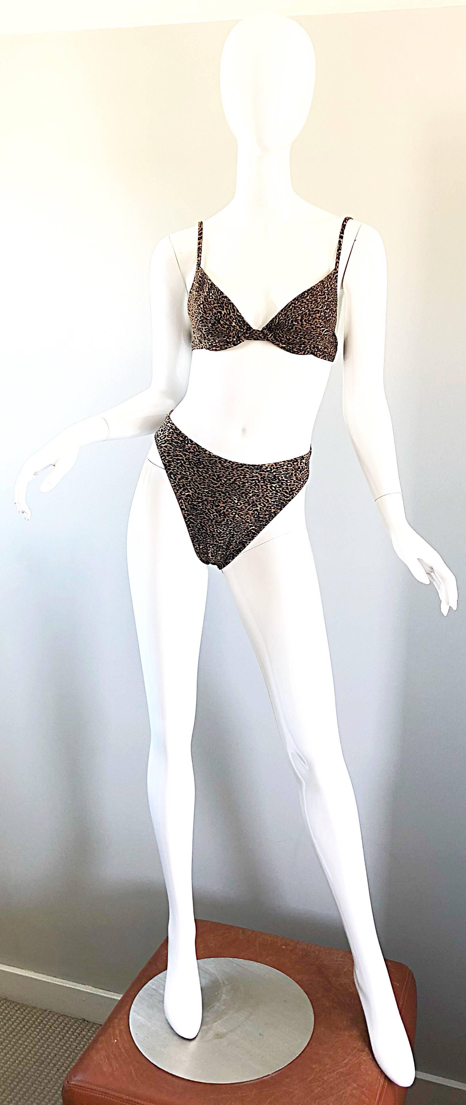 Women's Vintage Oscar de la Renta 1980s Three Piece Leopard Print 80s Bikini and Wrap For Sale