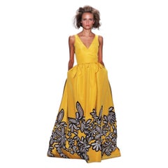 Vintage Oscar de la Renta 2007 Runway Silk Taffeta Embroidered Dress Gown US 8