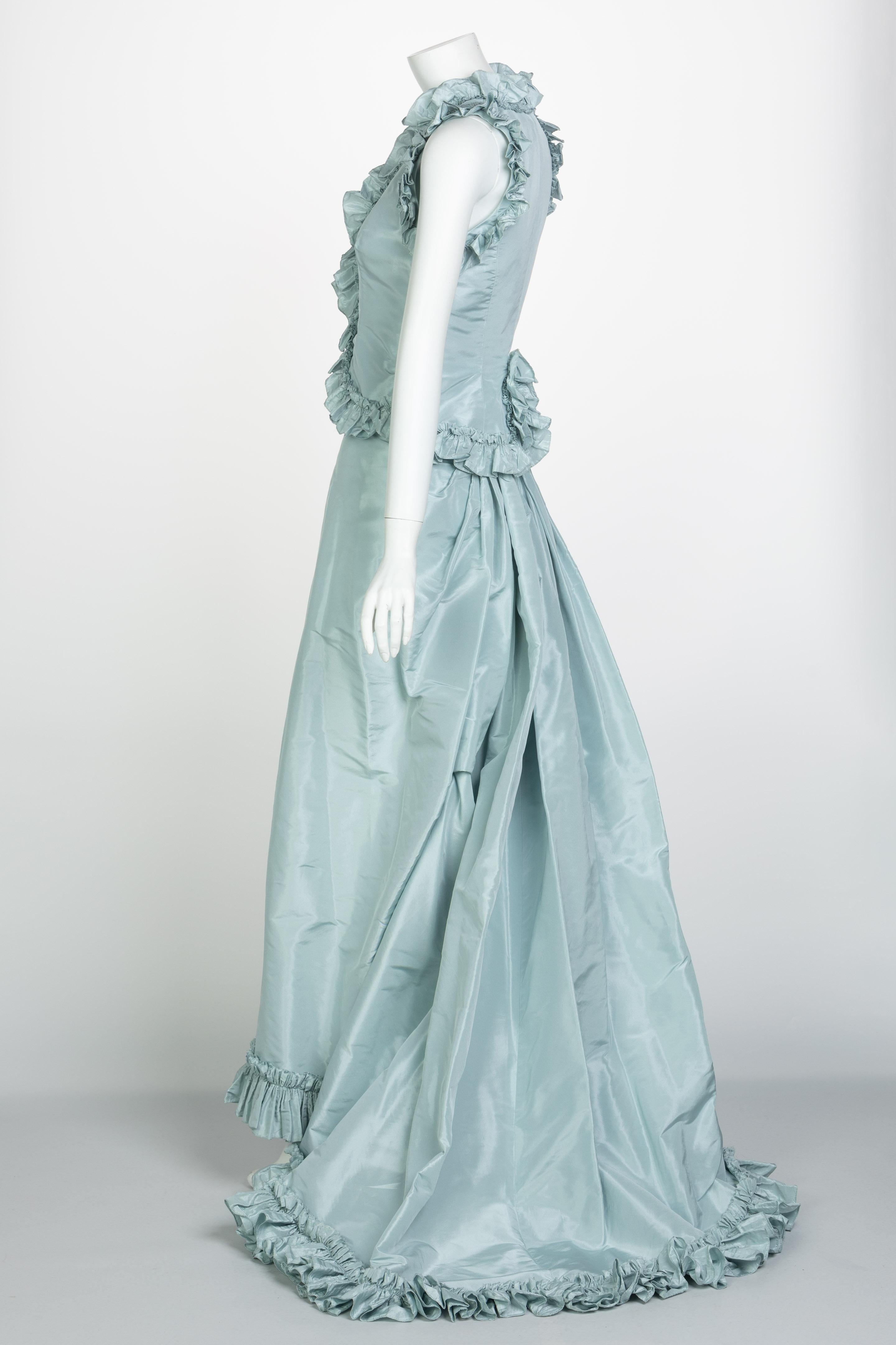 Oscar de la Renta: Vintage-Tuch  Babyblaues Seidentaft-Kleid Ensemble im Zustand „Hervorragend“ in Boca Raton, FL