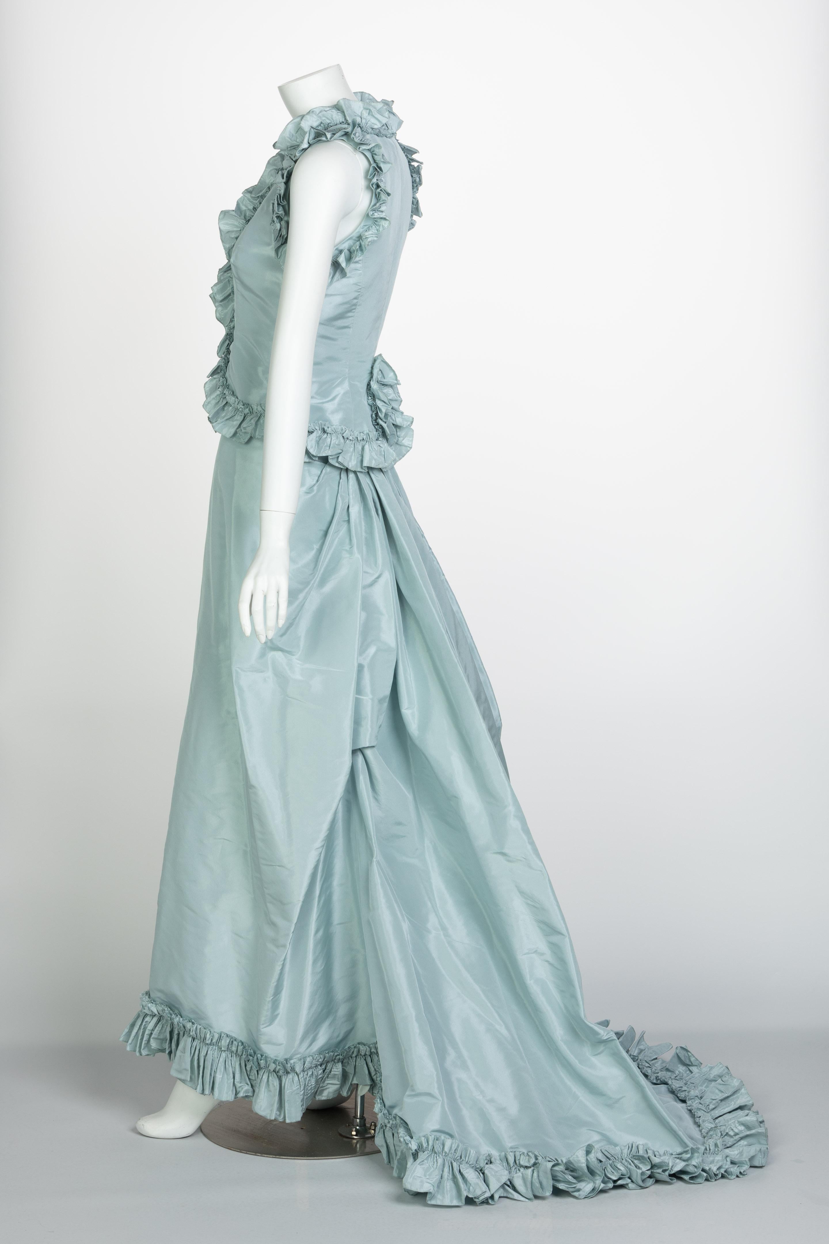Oscar de la Renta: Vintage-Tuch  Babyblaues Seidentaft-Kleid Ensemble Damen