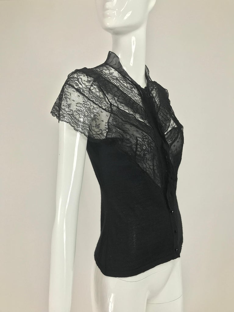 90s Designer Black Floral Lace Camisole Tank Unworn By Oscar De La Renta