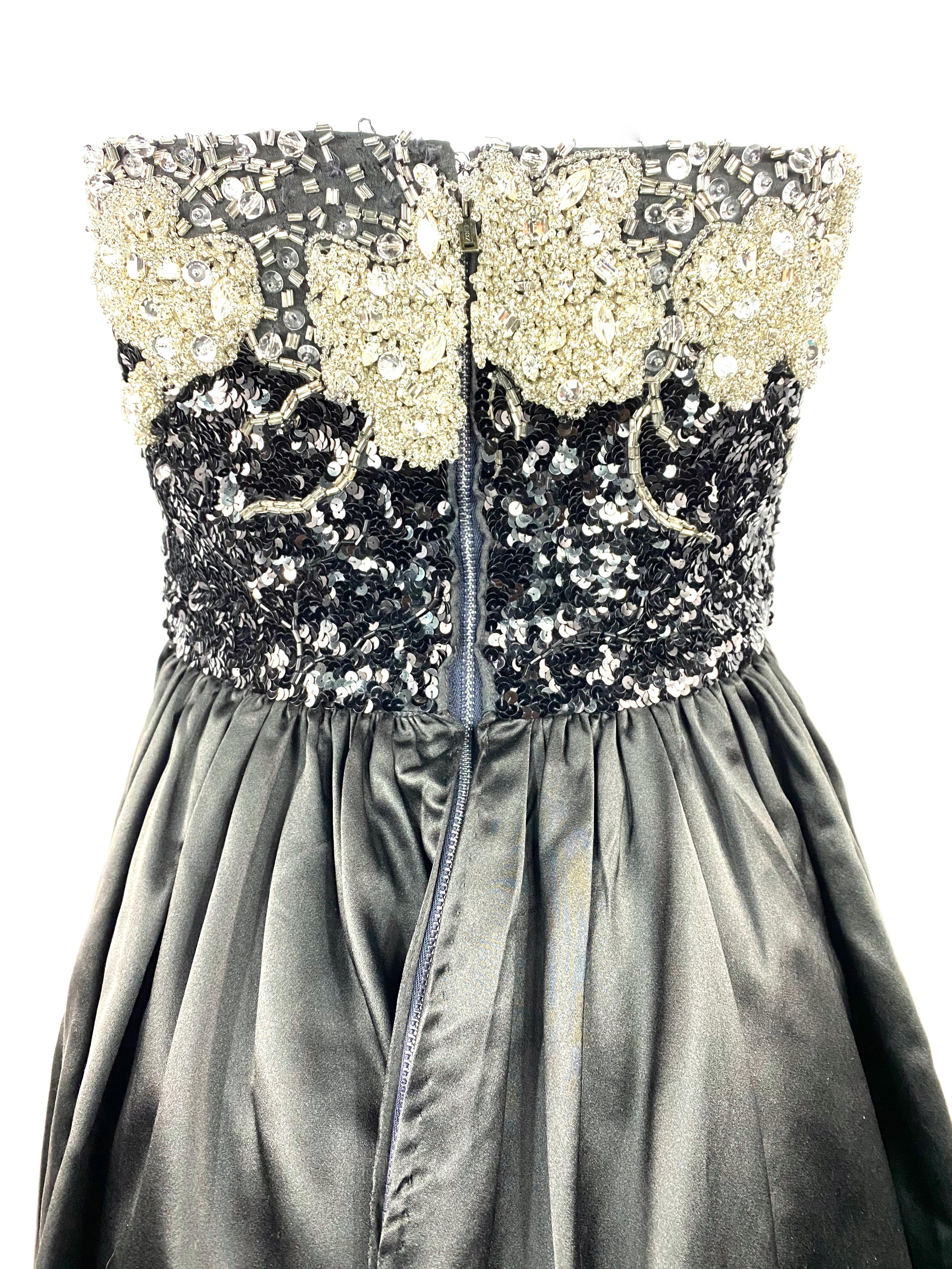 Vintage OSCAR DE LA RENTA Black Silk and Swarovski Maxi Evening Dress Gown  5