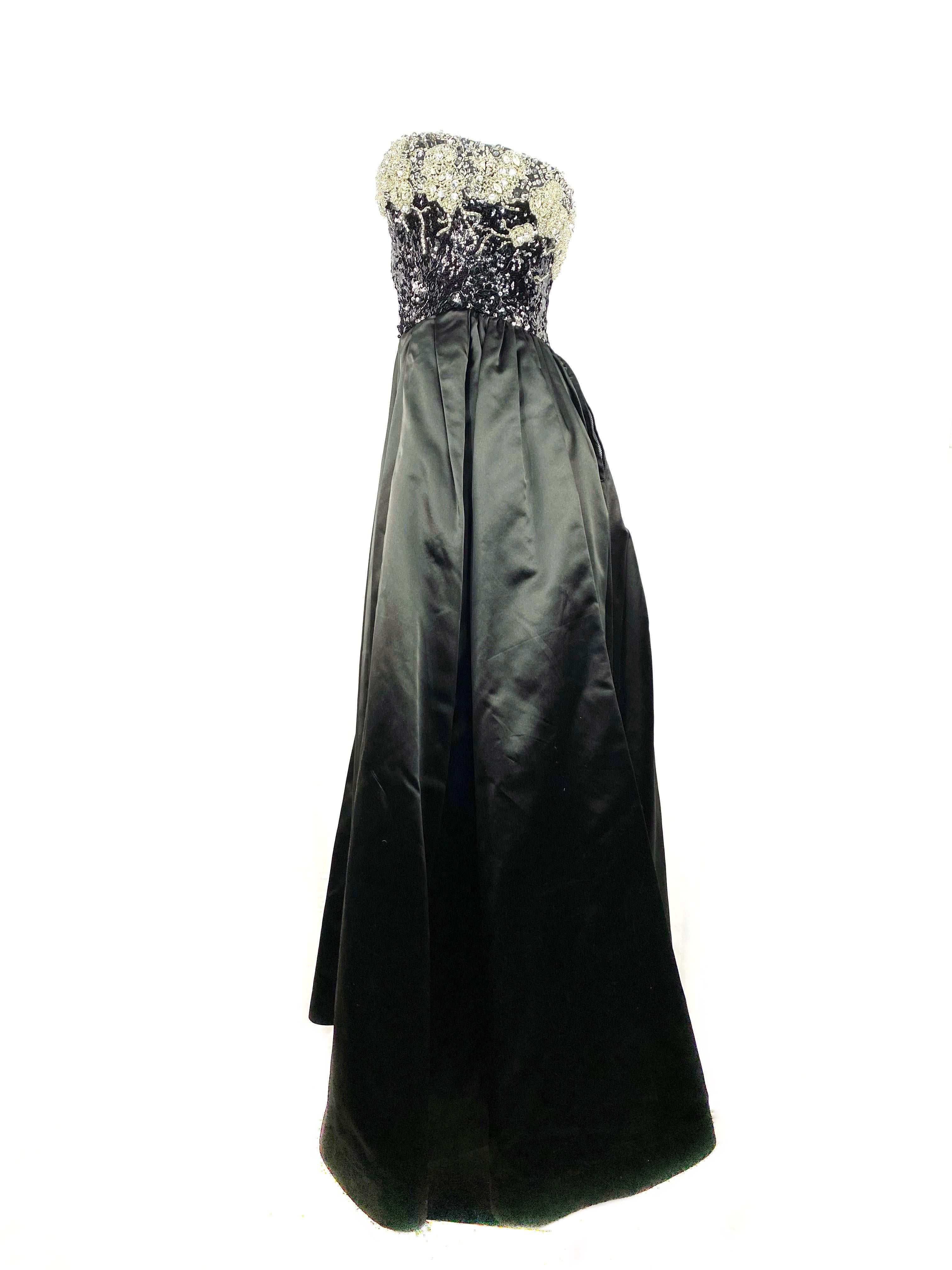 Vintage OSCAR DE LA RENTA Black Silk and Swarovski Maxi Evening Dress Gown  1